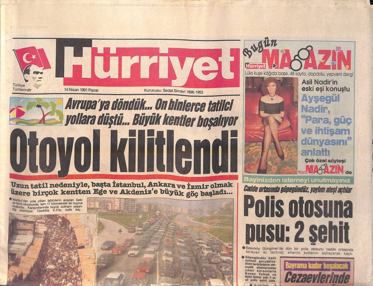Hürriyet Gazetesi 14 Nisan 1991 - Semra Hanım'ın Seçim Posterlerini Akbulutçu Bakan Yaptırdı - 80'lik Profesör Ekrem Akurgal Damat GZ156001 - 1