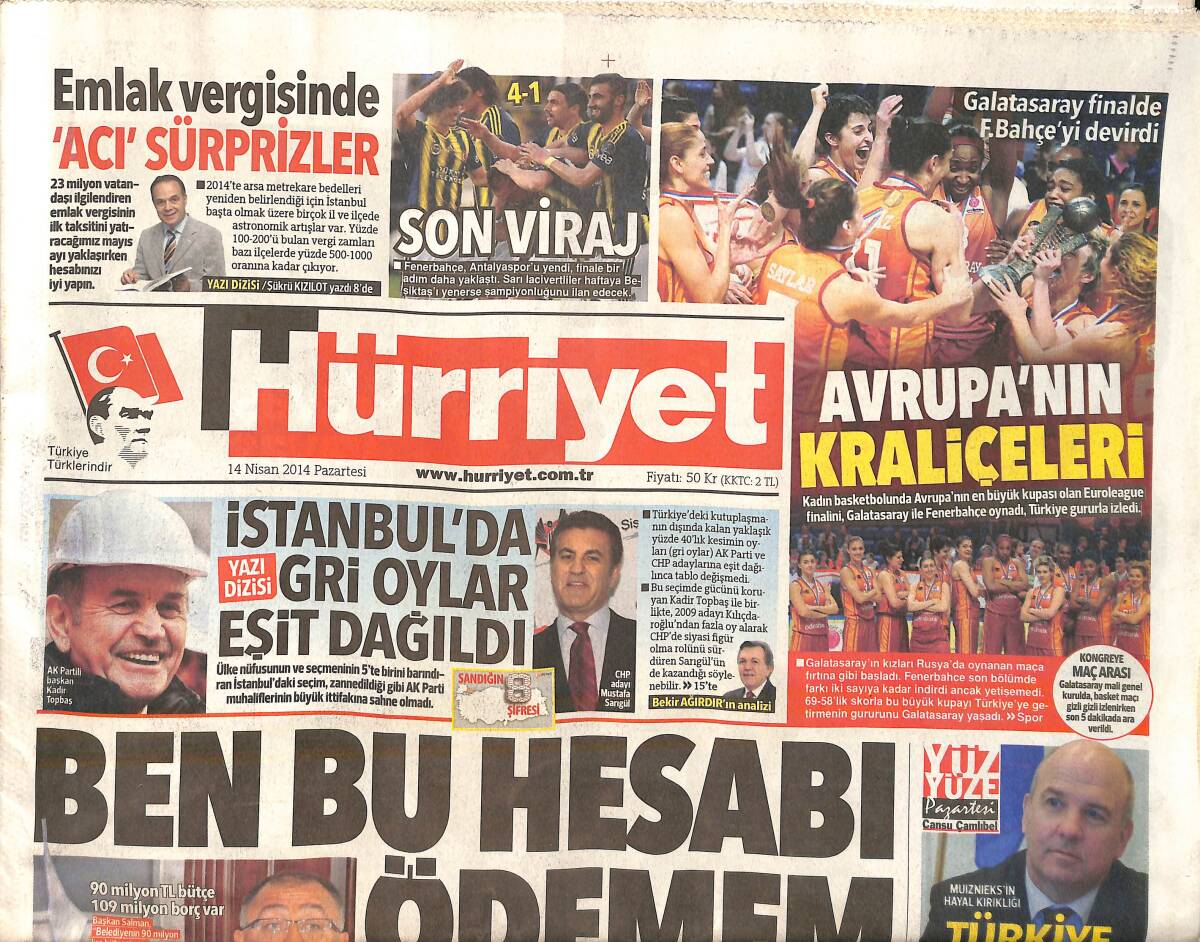 Hürriyet Gazetesi 14 Nisan 2014 - Avrupa'nın Kraliçeleri - Emlak Vergisinde Acı Sürprizler GZ159647 - 1