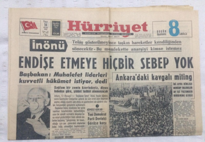 Hürriyet Gazetesi 14 Ocak 1962 - İnönüEndişe Etmeye Sebep Yok - GZ17899 - 1