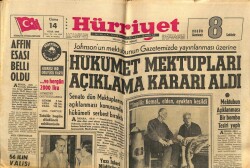 Hürriyet Gazetesi 14 Ocak 1966 - Johnsonun Mektubunun Gazetemizde Yayınlanması Üzerine Hükümet Mektupları Açıklama Kararı Aldı GZ72586 - 1