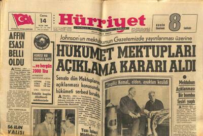 Hürriyet Gazetesi 14 Ocak 1966 - Johnsonun Mektubunun Gazetemizde Yayınlanması Üzerine Hükümet Mektupları Açıklama Kararı Aldı GZ72586 - 1