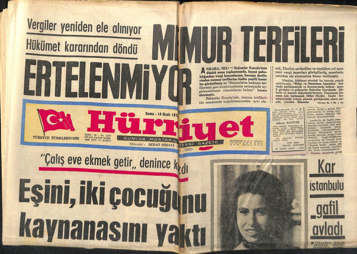 Hürriyet Gazetesi 14 Ocak 1972 - Nato Genel Sekreteri Yolsuzlukla Suçlandı! - Bir Yılda 40 İngiliz Askeri Öldü GZ140625 - 1