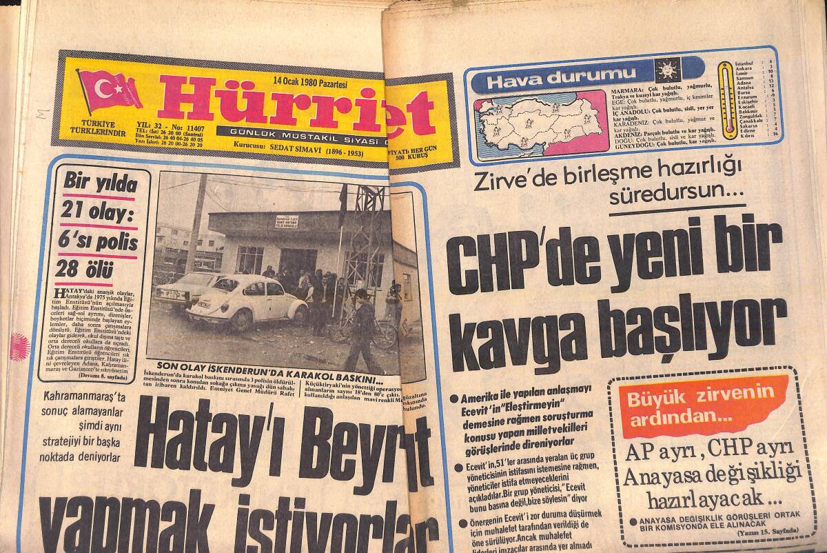Hürriyet Gazetesi 14 Ocak 1980 - Kennedy Türkiye'ye Uygulanan Silah Ambargosunun Kaldırılmasını Kınadı - CHP'de Yeni Bir Kavga Başlıyor GZ155991 - 1