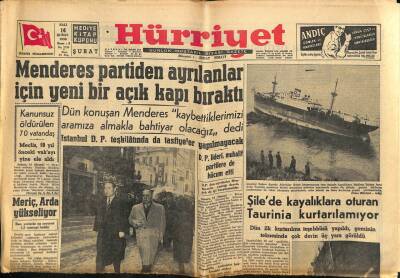 Hürriyet Gazetesi 14 Şubat 1956 - Şilede Kayalıklara Oturan Taurinia Kurtarılamıyor GZ91678 - 1