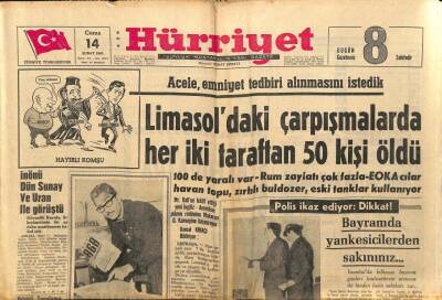 Hürriyet Gazetesi 14 Şubat 1964 - Limasoldaki Çarpışmalarda Her İki Taraftan 50 Kişi Öldü GZ81773 - 1