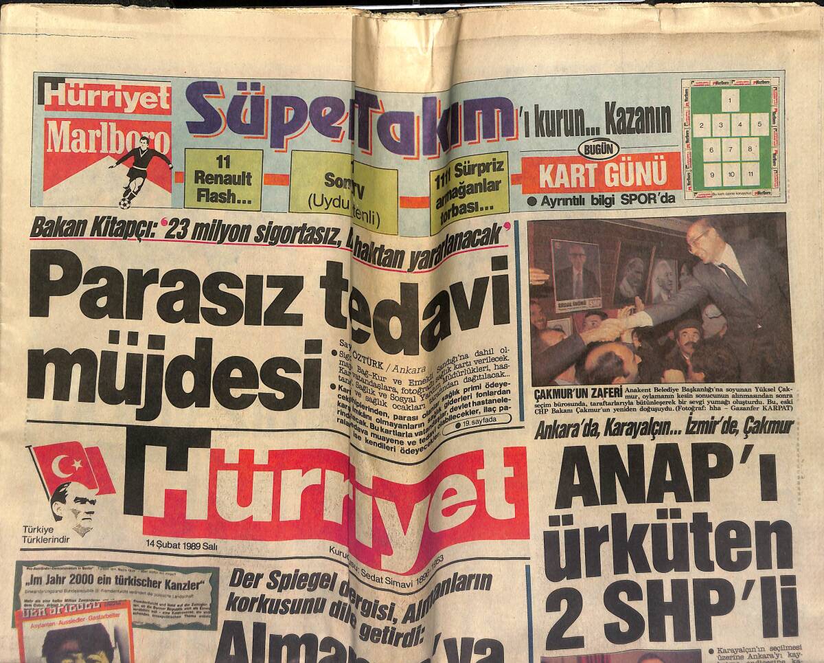 Hürriyet Gazetesi 14 Şubat 1989 - Ajda Pekkan, Kadir İnanır'la Şarkı Söylerken Kendinden Geçti - Nazan Şoray Yeniden Sinemaya Dönüyor GZ153445 - 1