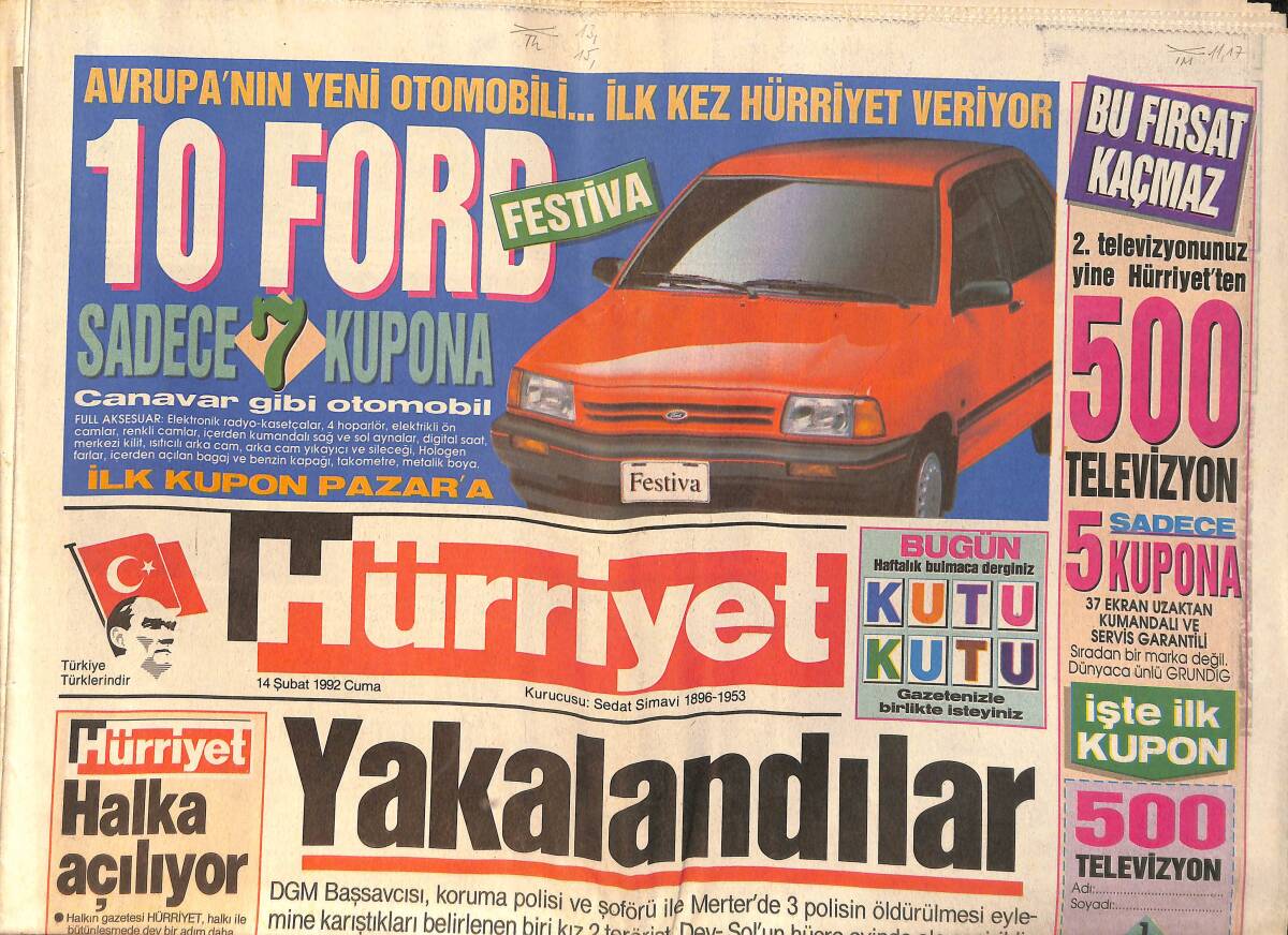 Hürriyet Gazetesi 14 Şubat 1992 - Savaş Uçaklarımıza Bush Dopingi - Canavar Gurbetçi 