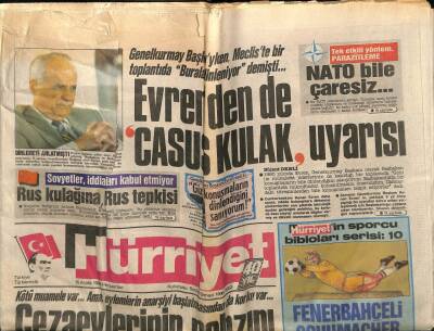 Hürriyet Gazetesi 15 Aralık 1988 - Kenan Evrenden Casus Kulak Uyarısı GZ64382 - 2