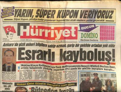 Hürriyet Gazetesi 15 Aralık 1989 - Uğur Dündar Fatma Girike Hodri Meydan Dedi, Bülent Ersoy Berlinde Villa Satın Aldı GZ97405 - 1