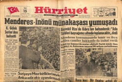 Hürriyet Gazetesi 15 Ekim 1957 - Adnan Menderes İnönü Münakaşası Yumuşadı GZ71137 - 2