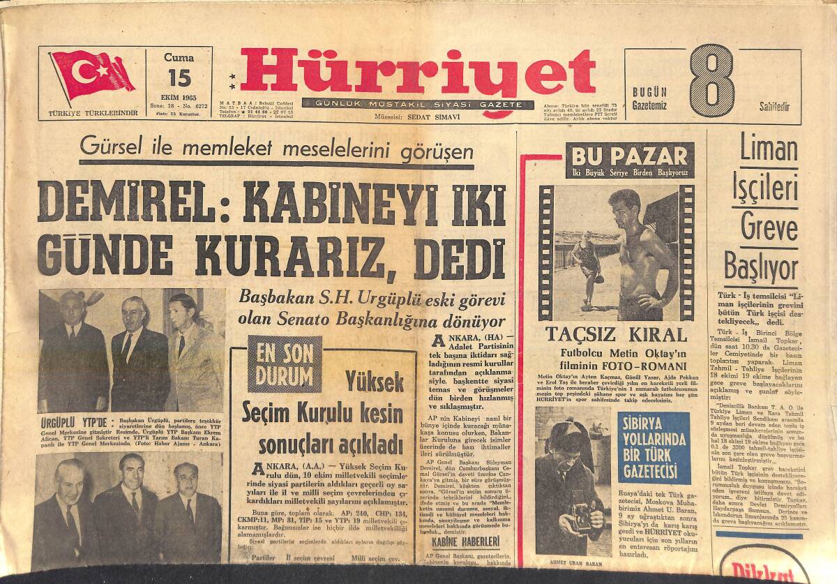 Hürriyet Gazetesi 15 Ekim 1965 - Kızıl Çin'den Kaçan Türkistanlılardan 354'ü Türkiye'yi Vatan Olarak Seçti GZ156956 - 1