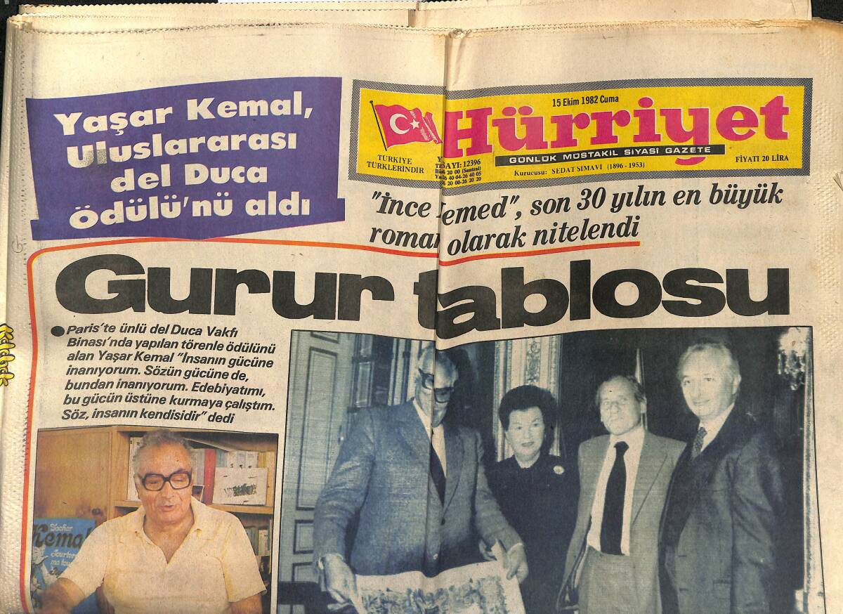 Hürriyet Gazetesi 15 Ekim 1982 - Kastelli Cezaevinde 7 Saat Sorguya Çekildi - Yaşar Kemal Uluslararası Del Duca Ödülünü Aldı GZ147031 - 1