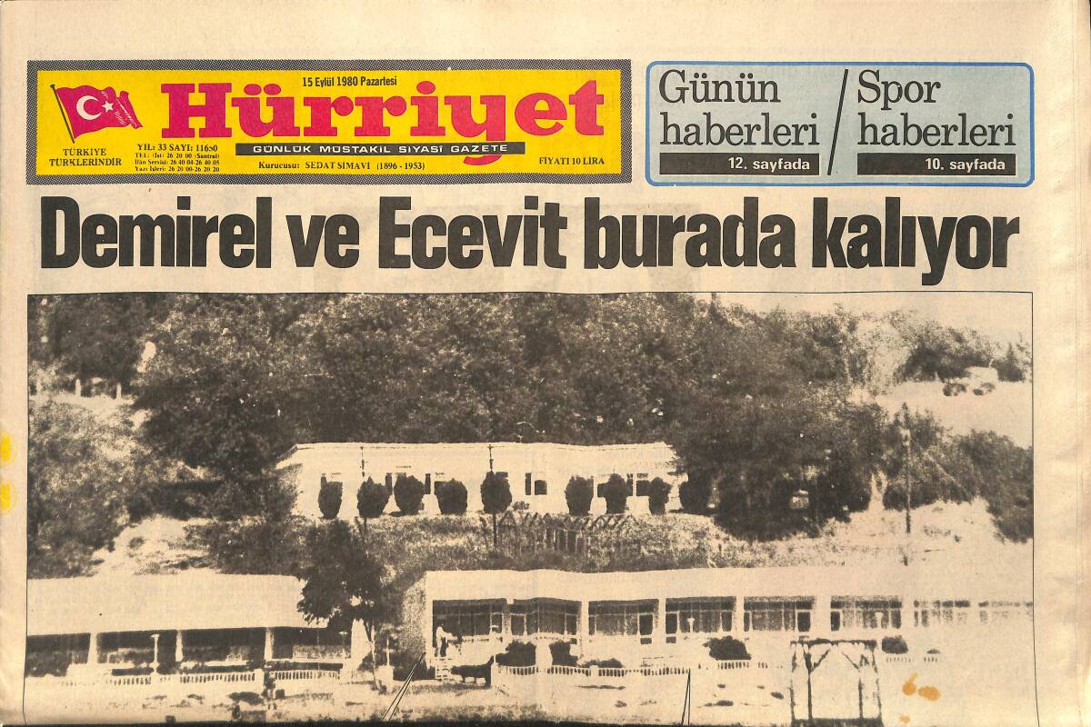 Hürriyet Gazetesi 15 Eylül 1980 - Alpaslan Türkeş, Kader Sokaktaki Evinde Teslim Oldu - Şarkıcı Ediz Onay Eroin Kaçakçılığından Tutuklandı GZ153499 - 1