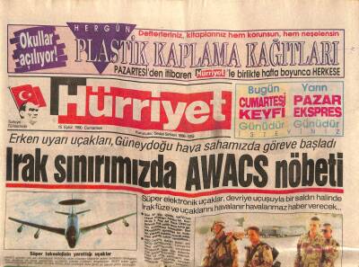 Hürriyet Gazetesi 15 Eylül 1990 - Erken Uyarı Uçakları , Gündeydoğu Hava Sahamızda Göreve Başladı GZ84010 - 1
