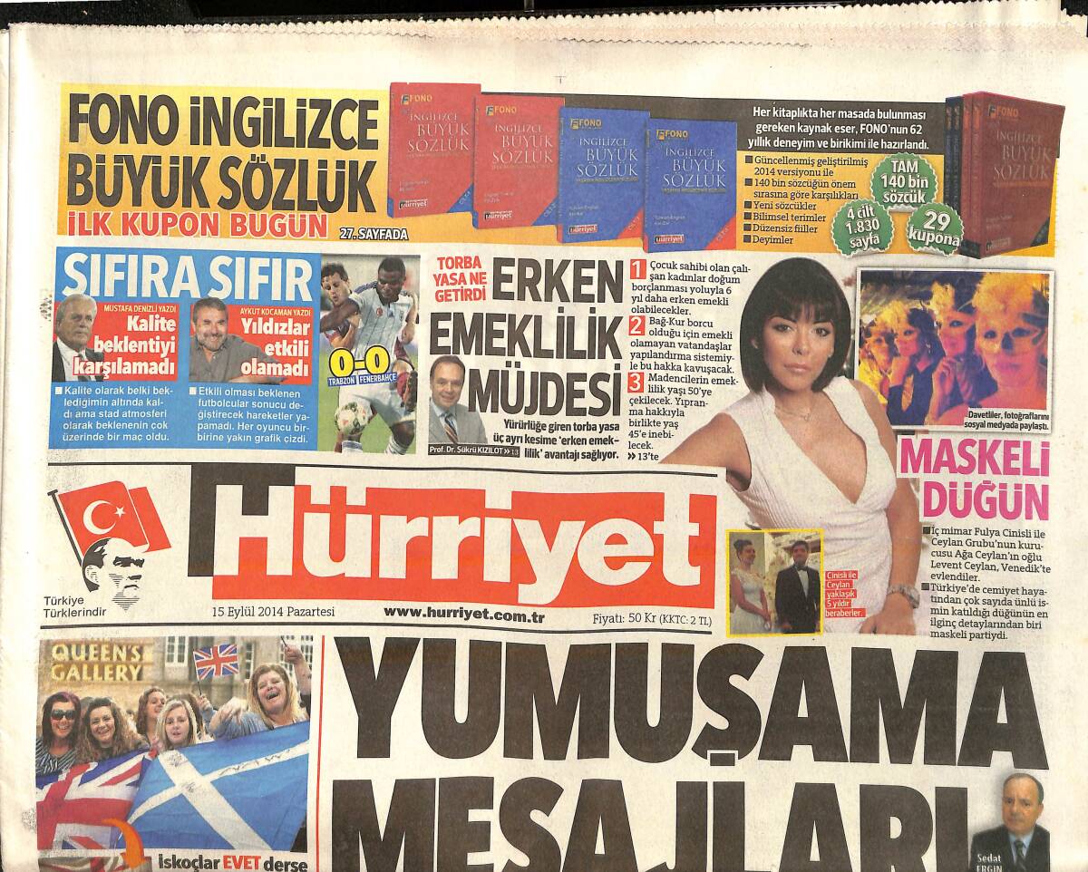 Hürriyet Gazetesi 15 Eylül 2014 - CHP MYK'da 4 Yeni İsim - Altın Koza'da Nostaljik Açılış GZ159625 - 1