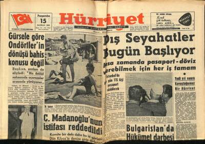 Hürriyet Gazetesi 15 Haziran 1961 - Dış Seyahatler Bugün Başlıyor GZ68715 - 2