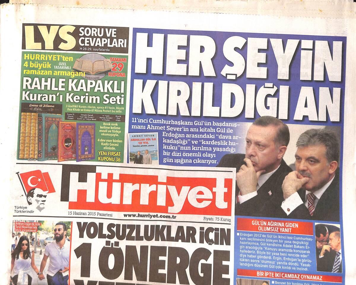 Hürriyet Gazetesi 15 Haziran 2015 - IŞİD'den Kaçış - Fener'e Viking GZ160219 - 1