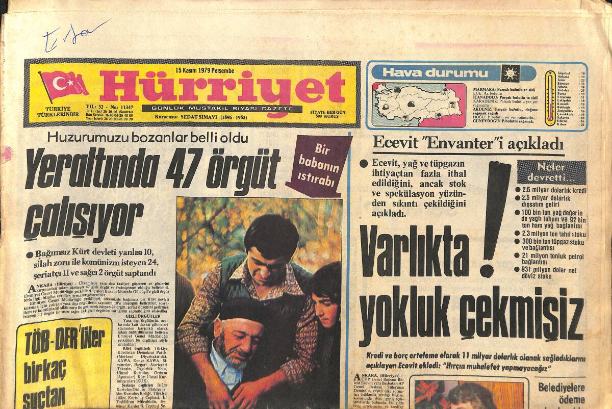Hürriyet Gazetesi 15 Kasım 1979 - İran'ın Yeni Güçlü Adamı Abdül Hasan Beni Sadr - Mustafa Kandıralı Jübile İle Sahnelere Veda Ediyor GZ3853 - 1