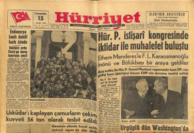 Hürriyet Gazetesi 15 Mart 1958 - Kütahyada Kar Ve Kışta Yapılan Azot Fabrikası - Endonezya Kanlı Dahili Harb İçinde GZ117888 - 1