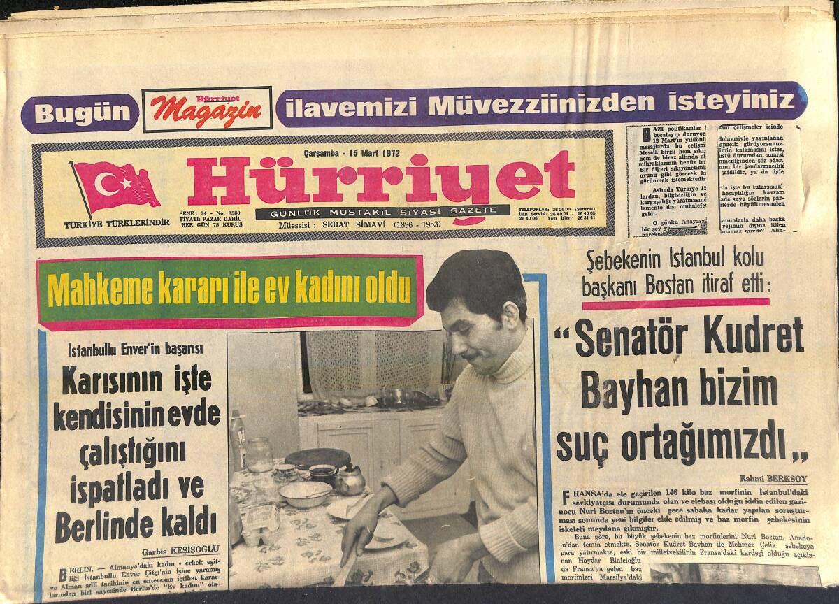Hürriyet Gazetesi 15 Mart 1972 - Kaleci Varol 12. Defa Evlendi - İstanbullu Enver'in Başarısı GZ156945 - 1