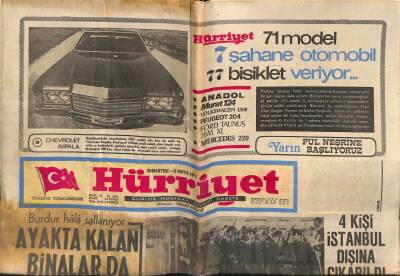 Hürriyet Gazetesi 15 Mayıs 1971 - Tokatspor Kaza Geçirdi Kaleci Öldü - Burdurda Heryer Yıkıldı Atatürk Ayakta Kaldı GZ119053 - 1