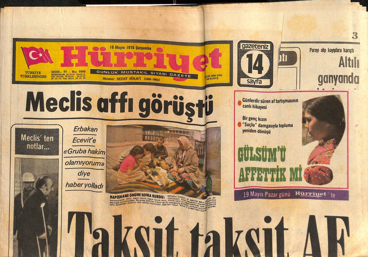 Hürriyet Gazetesi 15 Mayıs 1974 - MSP Grubu İkiye Ayrıldı - Avrupa Şampiyon Arıyor GZ134125 - 1