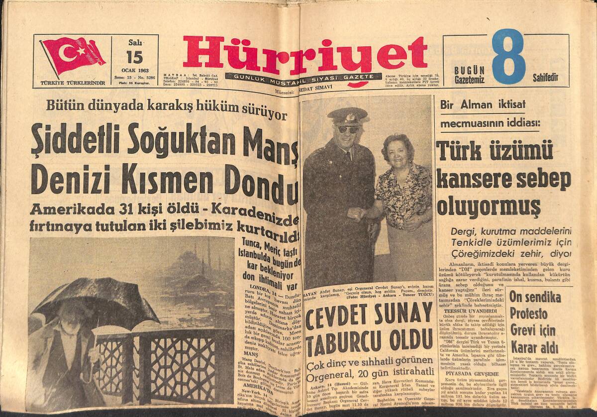 Hürriyet Gazetesi 15 Ocak 1963 - Galatasaray Milan Maçında Formasına Ay Yıldız Takacak - Brigitte İle Sami Frey Tekrar Evleniyor GZ146879 - 1