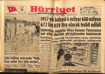 Hürriyet Gazetesi 15 Şubat 1957 - Ankara Camiine Menderes 100 Bin Lira Teberru Etti GZ56129 - 1