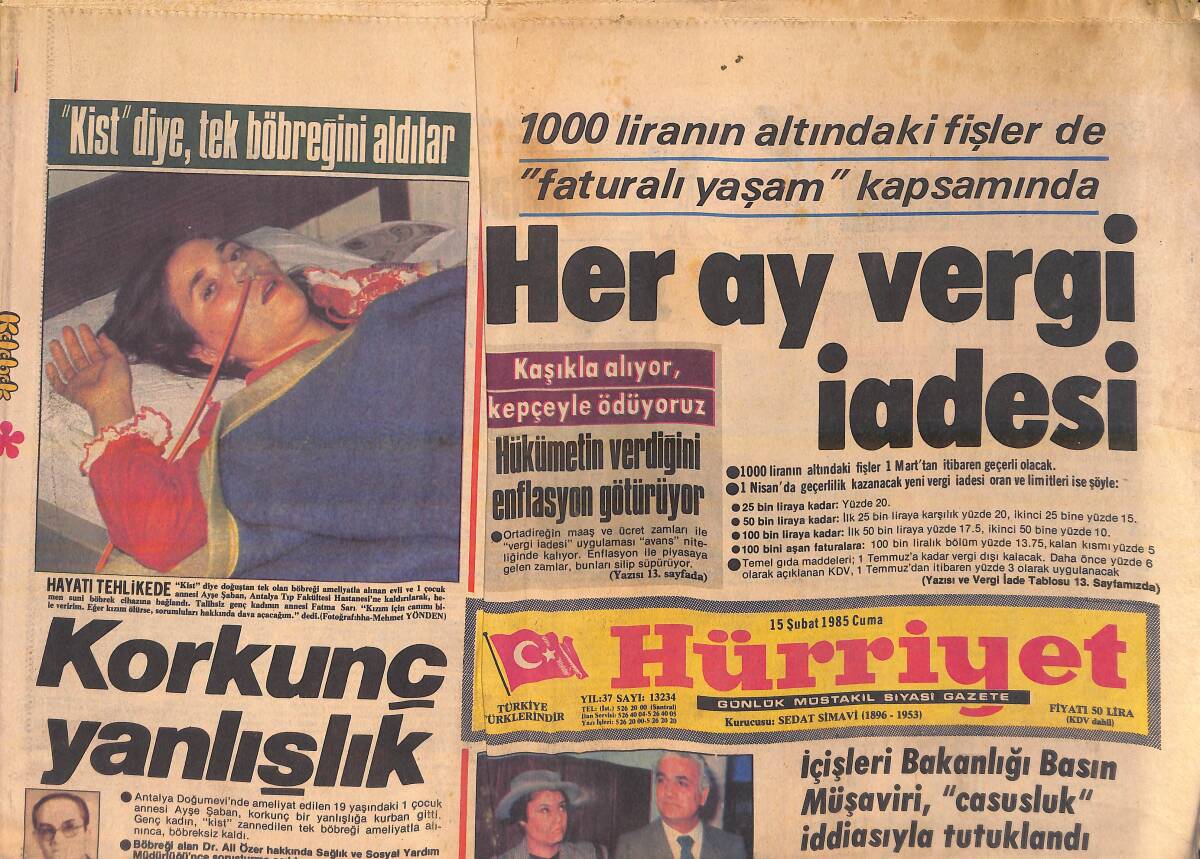 Hürriyet Gazetesi 15 Şubat 1985 - Sultanahmet'te Bir Çıplak - Özal: Bulgaristan Olayları Dinamik Boyutlu GZ155981 - 1