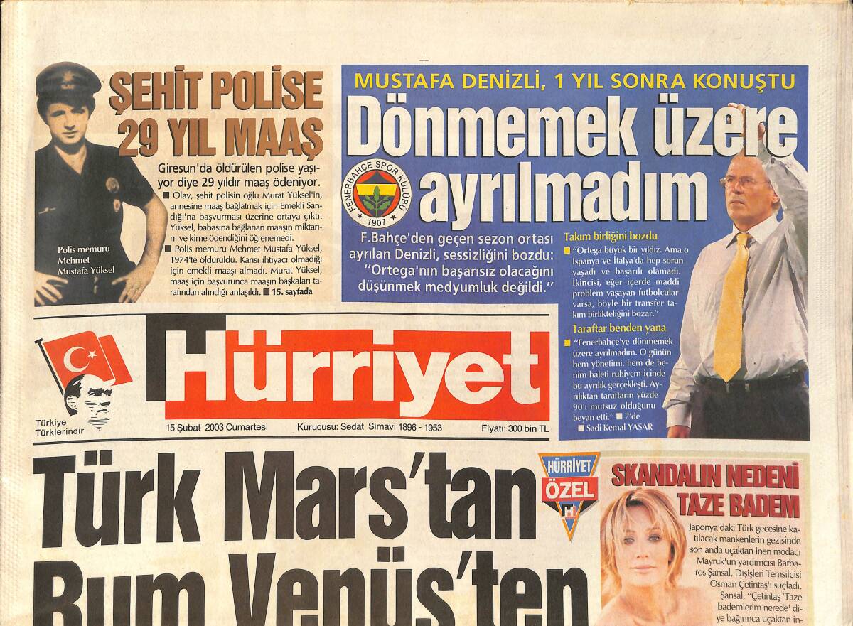 Hürriyet Gazetesi 15 Şubat 2003 - Efes Biranın Anavatanı Almanya'da Da Üretilecek - Giresun'da Öldürülen Polise 29 Yıldır Maaş GZ2561 - 1
