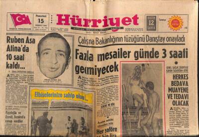 Hürriyet Gazetesi 15 Temmuz 1968 - Ruben Asa Atinada 10 Saat Kaldı... GZ79571 - 1