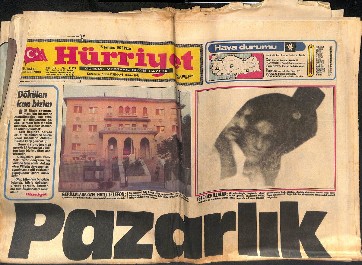 Hürriyet Gazetesi 15 Temmuz 1979 - Gerillaların Lideri Özel Bir Uçakla Şam'dan Getirildi GZ134514 - 1