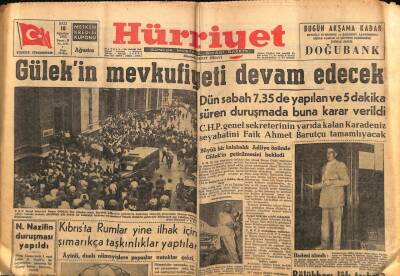 Hürriyet Gazetesi 16 Ağustos 1955 - Kasım Gülekin Mevkufiyeti Devam Edecek GZ71121 - 2