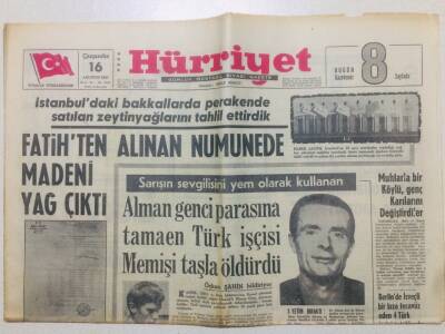 Hürriyet Gazetesi 16 Ağustos 1967 - Fatihten Alınan Numunede Madeni Yağ Çıktı GZ53465 - 1