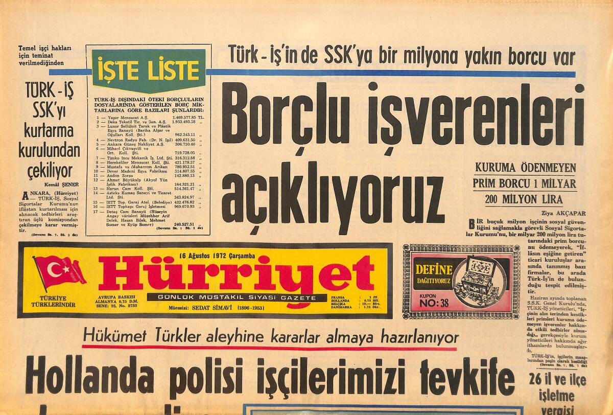 Hürriyet Gazetesi 16 Ağustos 1972 - Hükümet Türkler Aleyhine Kararlar Almaya Hazırlanıyor GZ157808 - 1