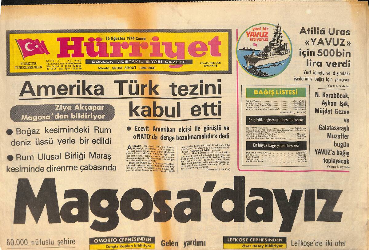 Hürriyet Gazetesi 16 Ağustos 1974 - Yılmaz Güney Konya'da Krallar Gibi Karşılandı - Atilla Uras, Yavuz İçin 500 Bin Lira Verdi -Türk Tezi Kabul Edildi GZ153533 - 1