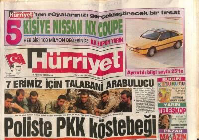 Hürriyet Gazetesi 16 Ağustos 1991 - Poliste PKK Köstebeği GZ79664 - 1