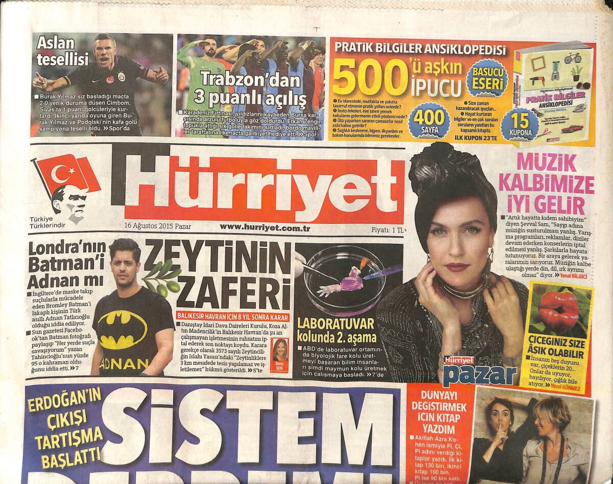 Hürriyet Gazetesi 16 Ağustos 2015 - Putin'den Esad'a Keşif Ve Saldırı Önleme Uçağı - Galleria Yıkılıyor GZ159584 - 1
