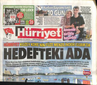 Hürriyet Gazetesi 16 Ağustos 2017 - Hürriyet Kuzey Korenin Füze Menzilindeki Guamda GZ125664 - 1