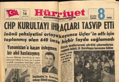 Hürriyet Gazetesi 16 Aralık 1962 - İnönü Dörtler Askeri İdare İstediler , dedi GZ67434 - 2