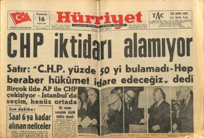 Hürriyet Gazetesi 16 Ekim 1961 - Sultanahmet Cezaevinde CHP Kazandı GZ77691 - 1