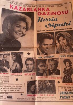 Hürriyet Gazetesi 16 Ekim 1965 - Kazablanka Gazinosu Afişi * Nesrin Sipahi - Erol Büyükburç - Yıldız Ayhan - Safiye Filiz GZ77662 - 2