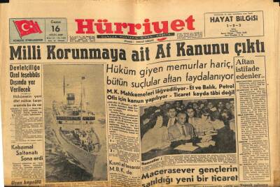 Hürriyet Gazetesi 16 Eylül 1960 - Milli Korunmaya Ait Af Kanunu Çıktı GZ81909 - 1