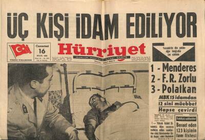 Hürriyet Gazetesi 16 Eylül 1961 - Adnan Menderes Ağır Hasta Olduğu İçin Duruşma Salonuna Getirilemedi GZ92459 - 1