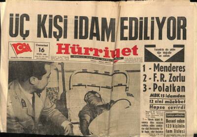 Hürriyet Gazetesi 16 Eylül 1961 - Adnan Menderes Ağır Hasta Olduğu İçin Duruşma Salonuna Getirilemedi GZ92465 - 1