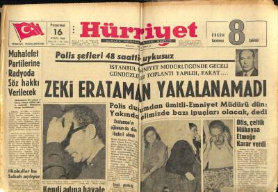 Hürriyet Gazetesi 16 Eylül 1963 - Zeki Erataman Yakalanamadı GZ55010 - 1