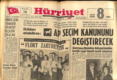Hürriyet Gazetesi 16 Eylül 1965 - AP Seçimini Kanun Değiştirecek GZ67713 - 1