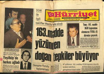 Hürriyet Gazetesi 16 Eylül 1976 - 163. Madde Yüzünden Doğan Tepkiler Büyüyor GZ99262 - 1