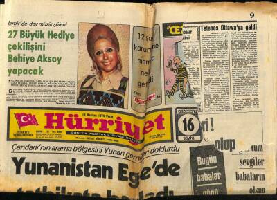 Hürriyet Gazetesi 16 Haziran 1974 - Çandarlının Arama Bölgesini Yunan Gemileri Doldurdu GZ69988 - 2