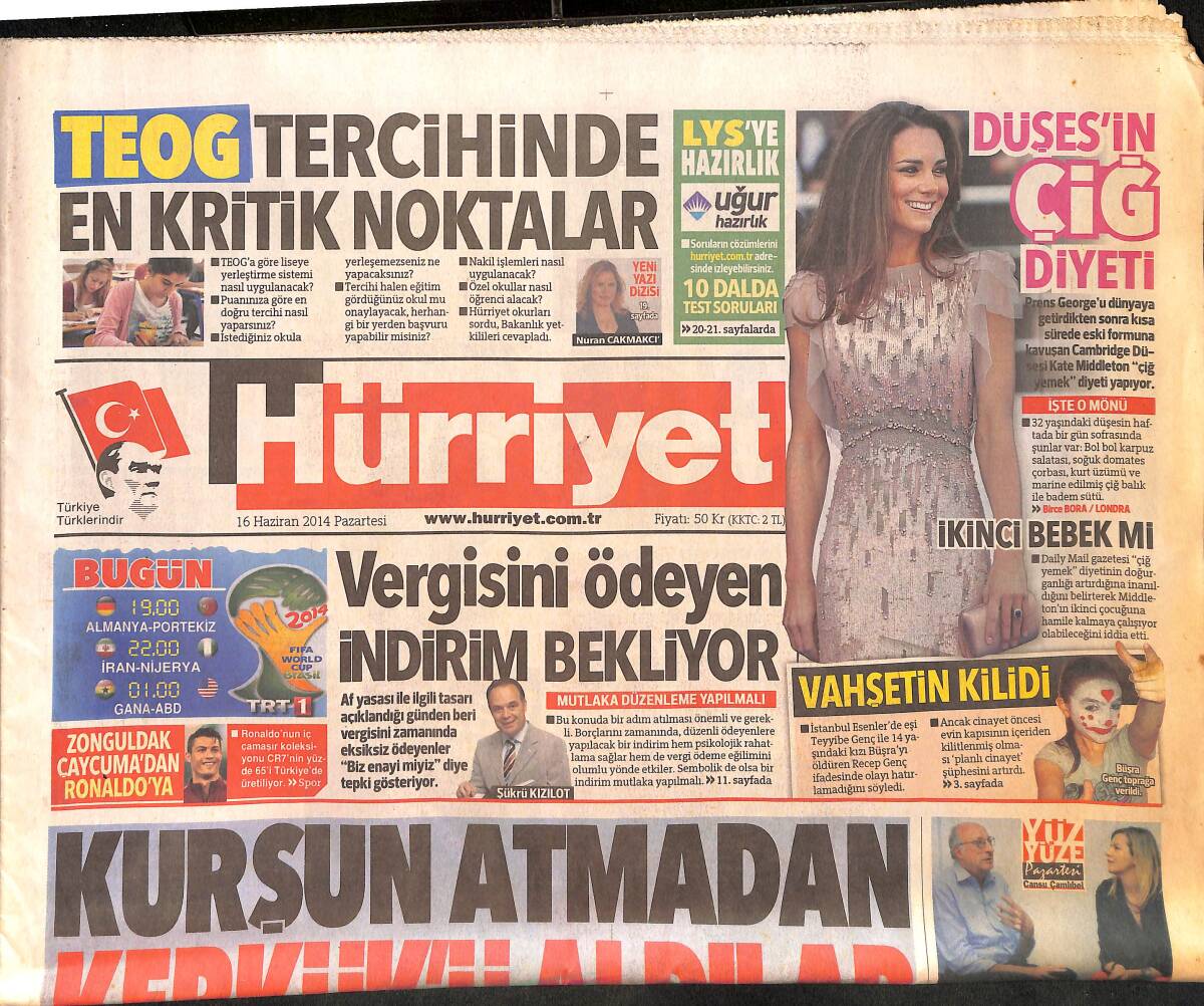 Hürriyet Gazetesi 16 Haziran 2014 - Erdoğan : Irak'taki Olaylar Mezhep Savaşına Gidebilir GZ160229 - 1